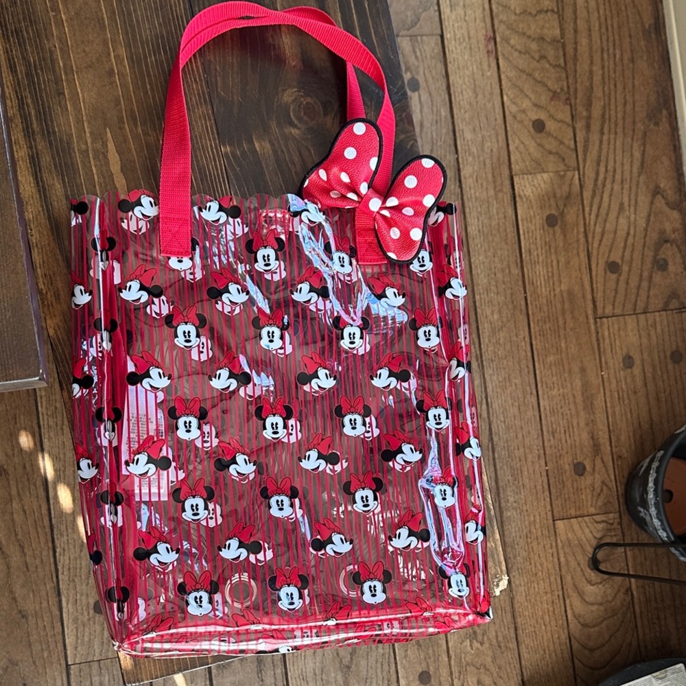 Disney Minnie Mouse pool bag for kids - Red, Black & White vinyl 12x14”